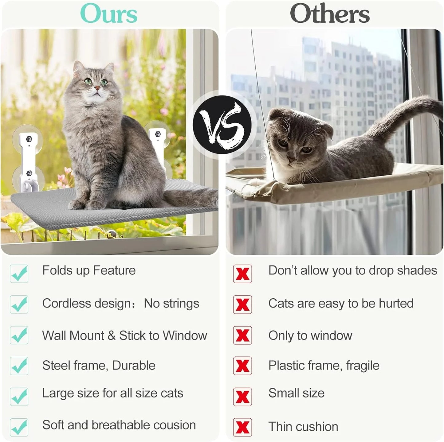 Cat Window Perch, Kitten Hammock & Shelf for Wall ,Foldable Pet Beds for Indoor Cat, Gray